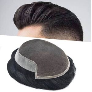 7*9" Off Black 120% medium light density French Lace Front Toupee For Men #GA5